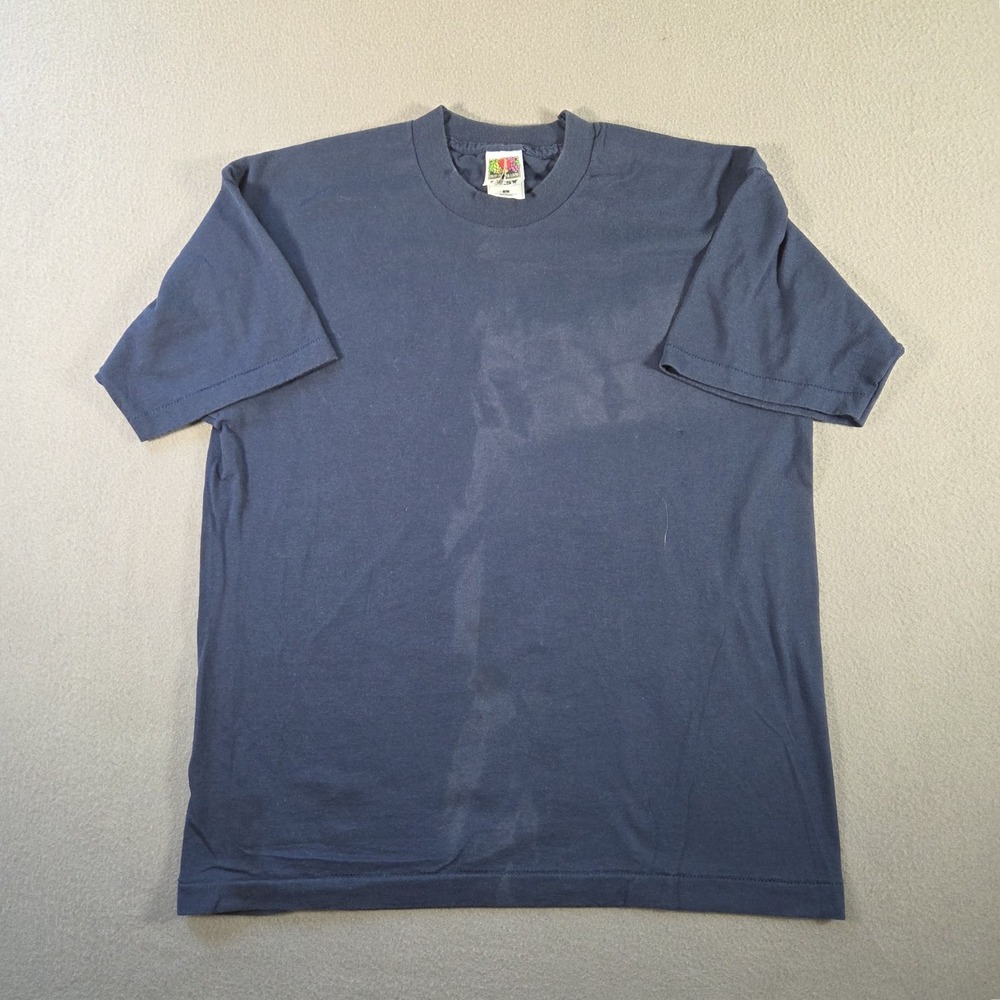 Vintage Fruit of the Loom Best Blank T Shirt Mens Large Navy Single Stitch Faded